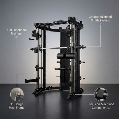 Smith Machine Functional Trainer Built for Elite Performance, Dual 100kg Stacks, 11-Gauge Steel Frame