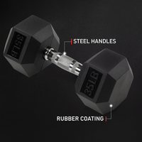 Hex Dumbbell Engineered for Serious Training, 35 lb Cast Iron, Rubber Coating, Knurled Steel Handle